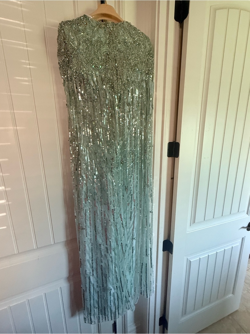 Jenny Packham Mint Green Sequin Draped Evening Gown - Picture 6 of 13